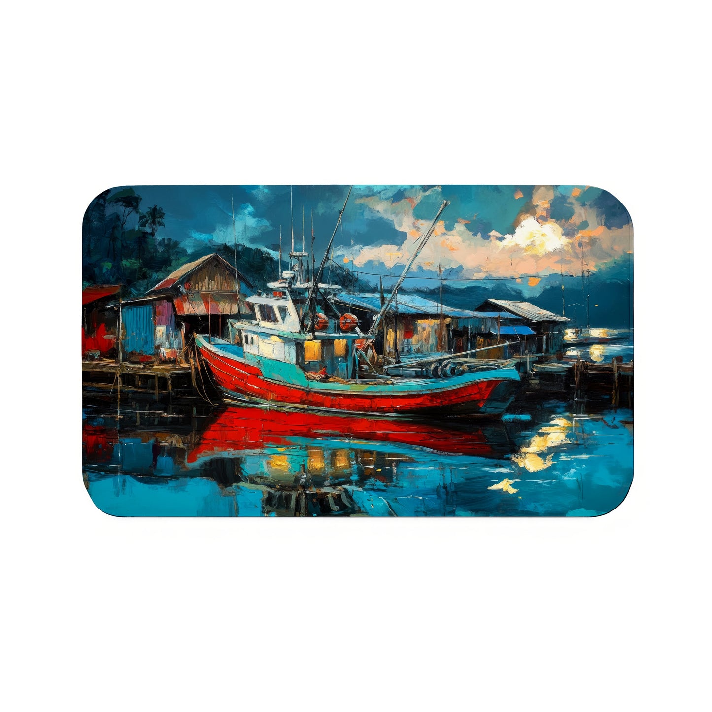 Fishing Boat in Storm Bath Mat