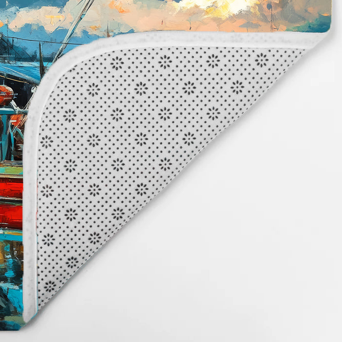 Fishing Boat in Storm Bath Mat