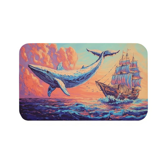 Flying Whale and Ship  Bath Mat