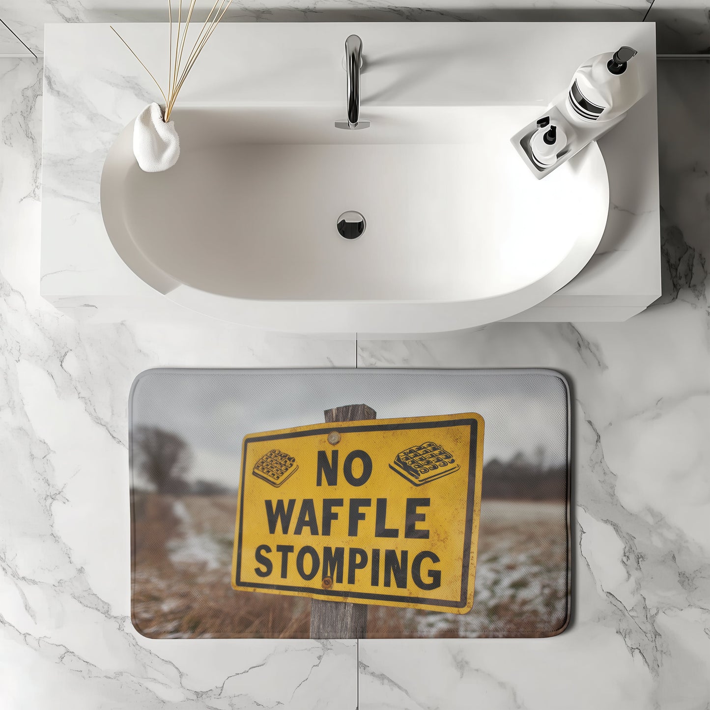 No Waffle Stomping Sign Bath Mat