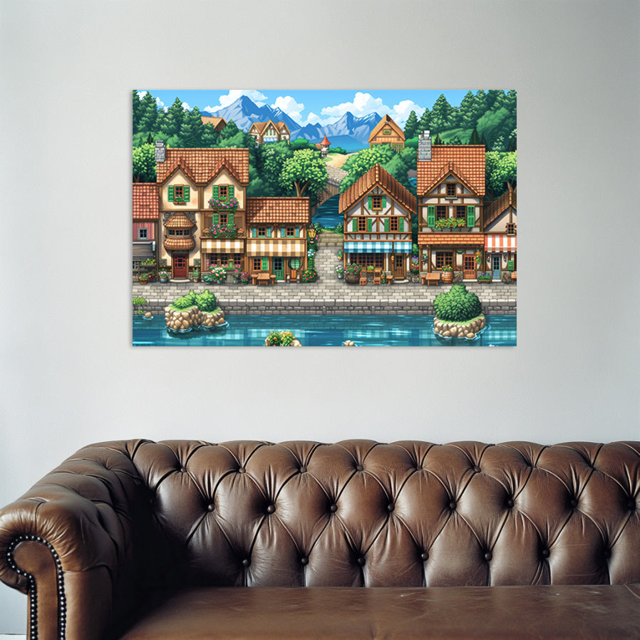 8 Bit Seaside Town Wall Art
