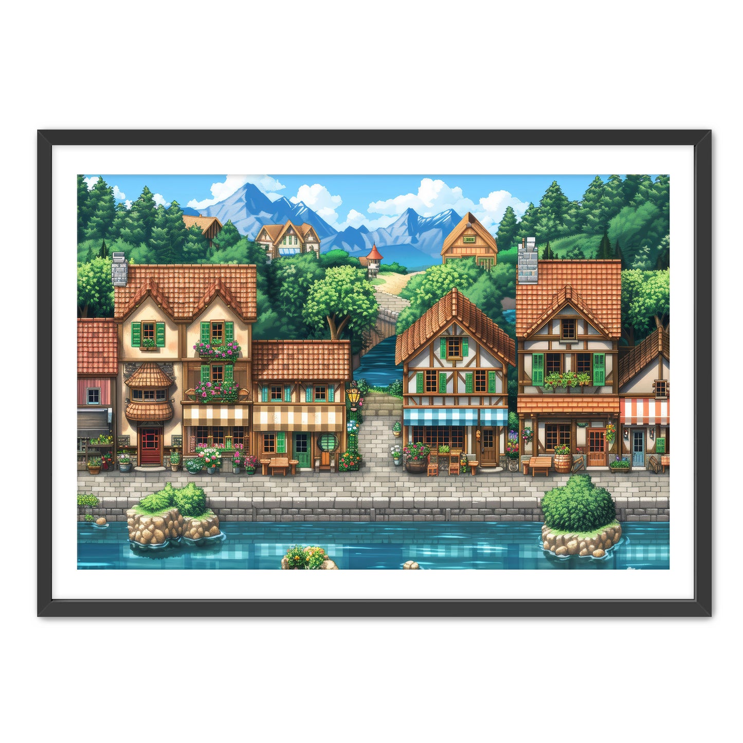 8 Bit Seaside Town Wall Art