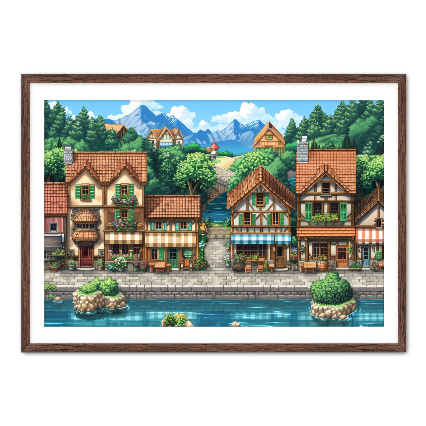 8 Bit Seaside Town Wall Art