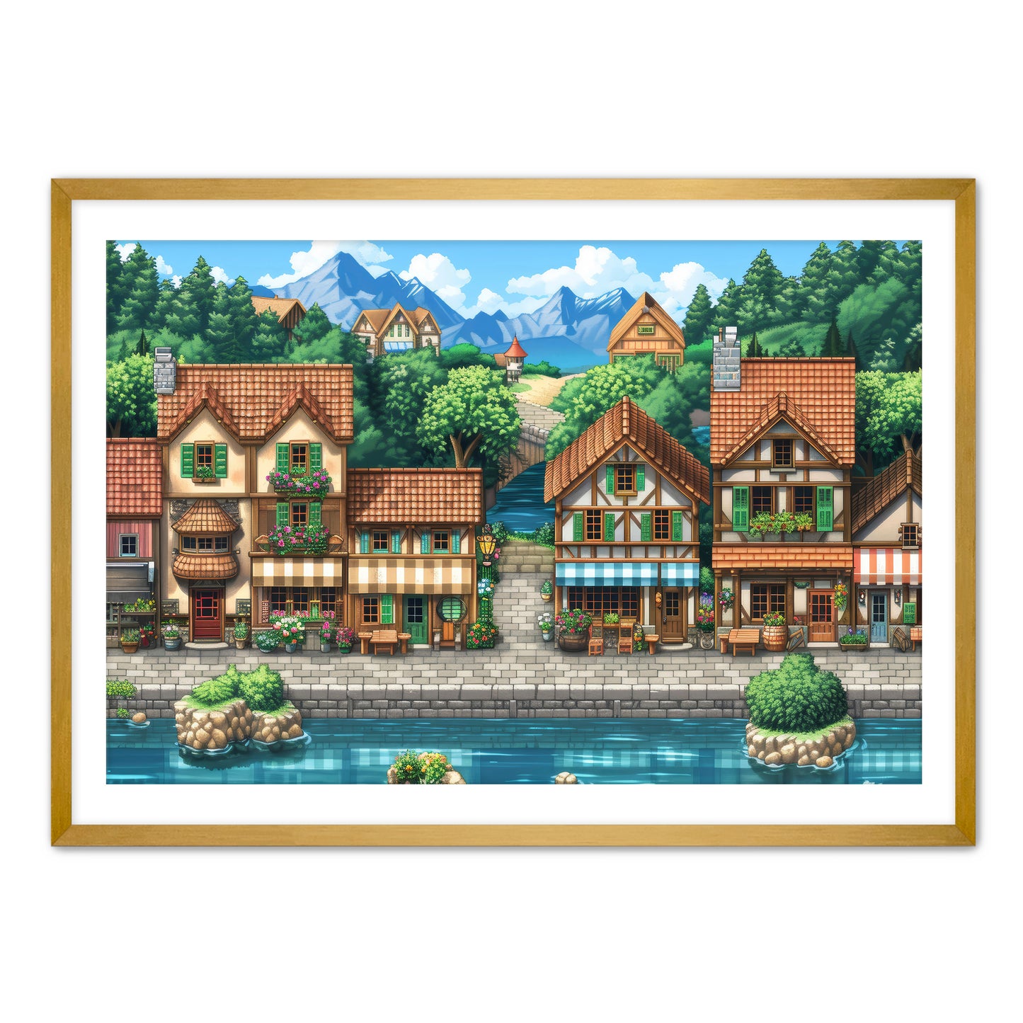 8 Bit Seaside Town Wall Art