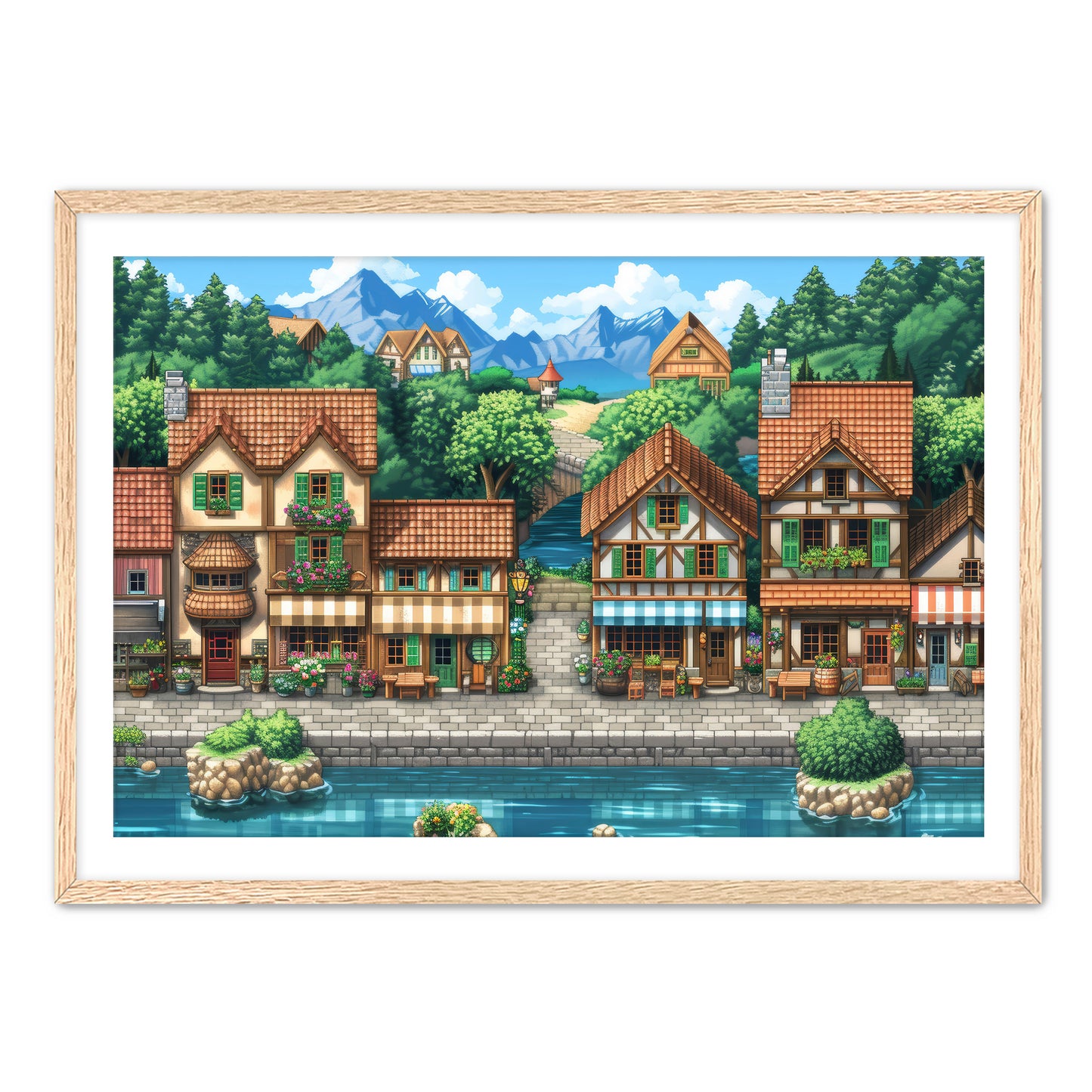 8 Bit Seaside Town Wall Art