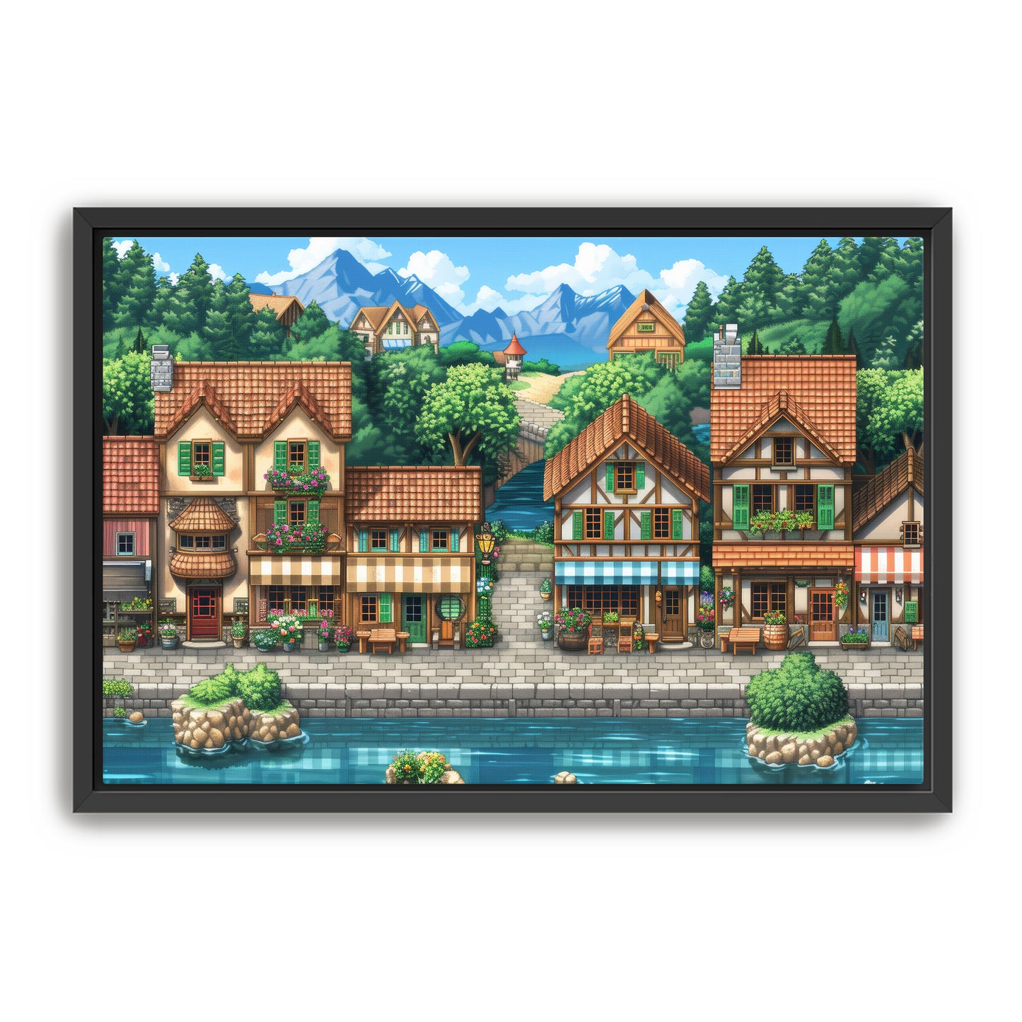 8 Bit Seaside Town Wall Art