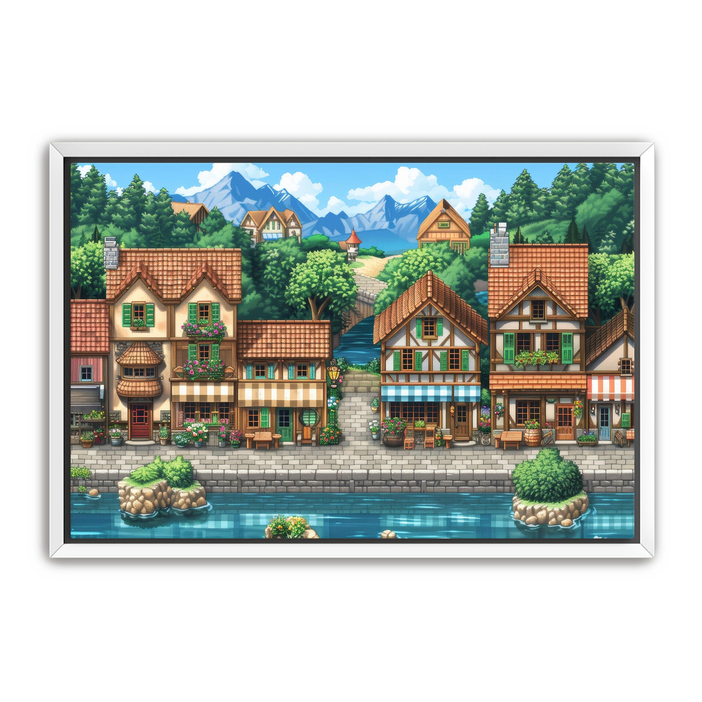 8 Bit Seaside Town Wall Art