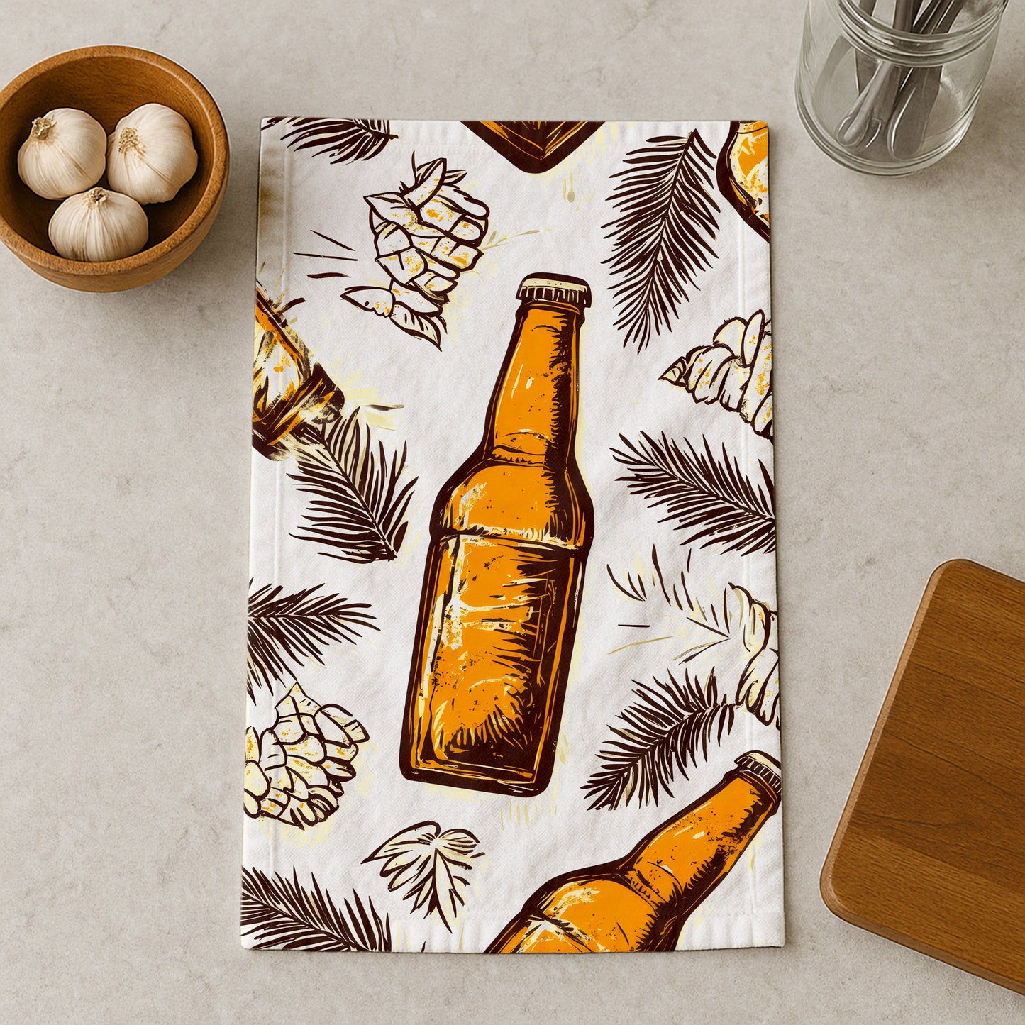 Amber Bottle And Hops Kitchen Towel