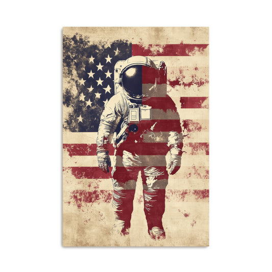 Astronaut With American Flag Overlay Wall Art