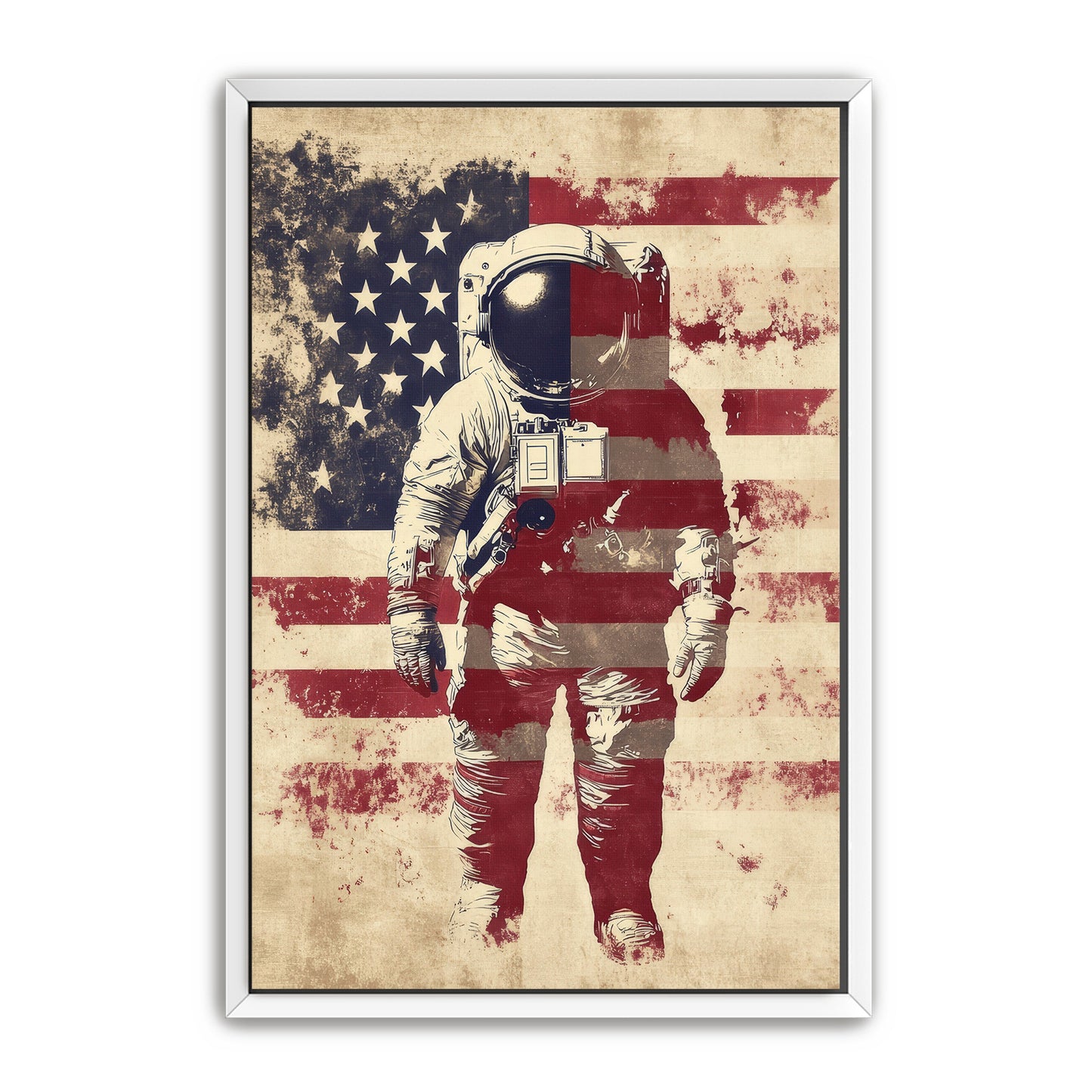 Astronaut With American Flag Overlay Wall Art