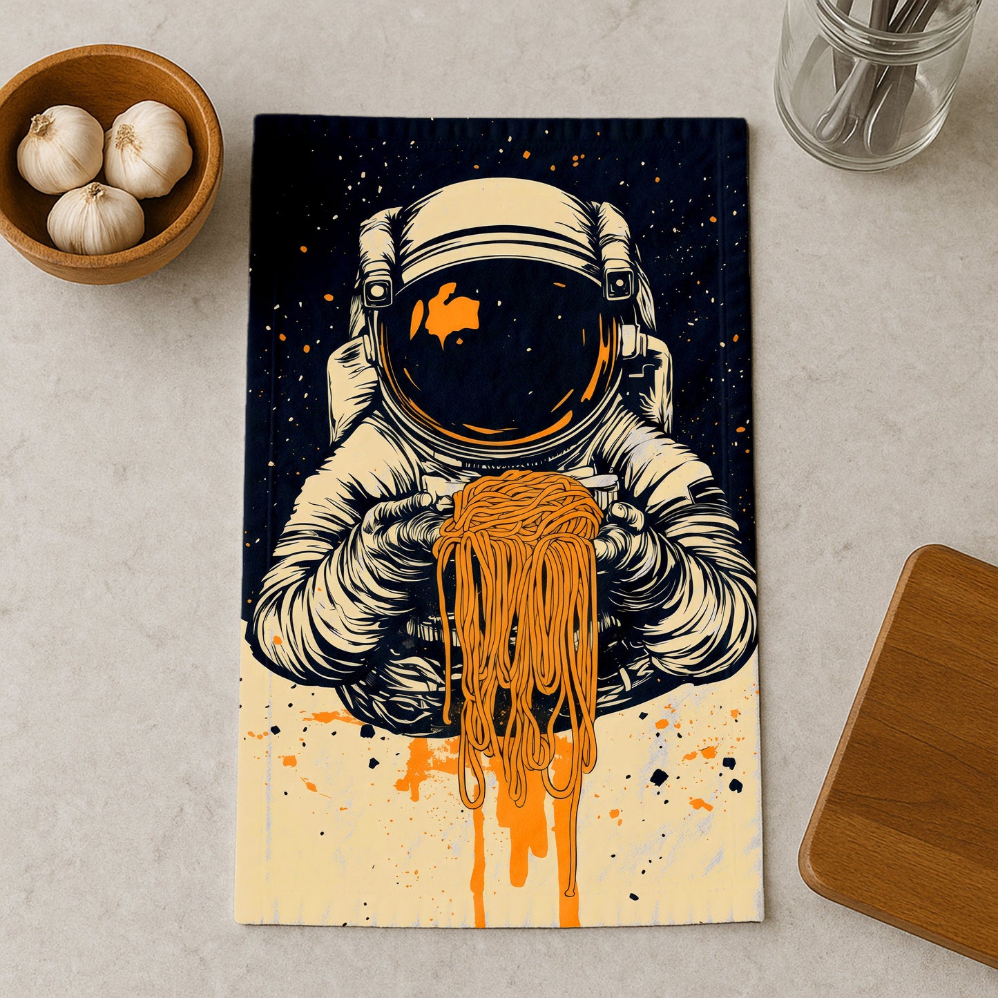 Astronaut With Noodles Kitchen Towel