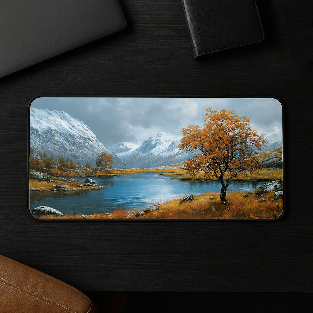 Autumn Lake And Snowy Peaks Desk Mat