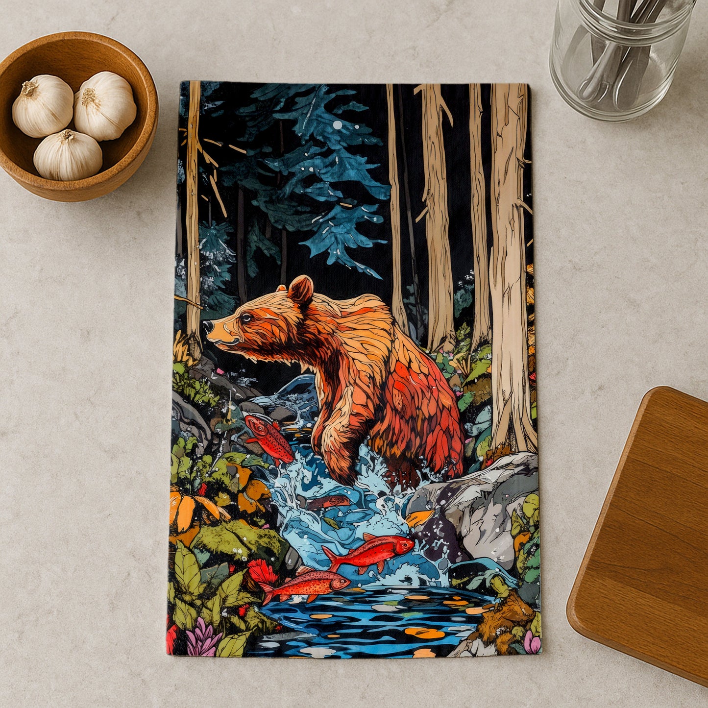 Bear In Flowing Stream Kitchen Towel