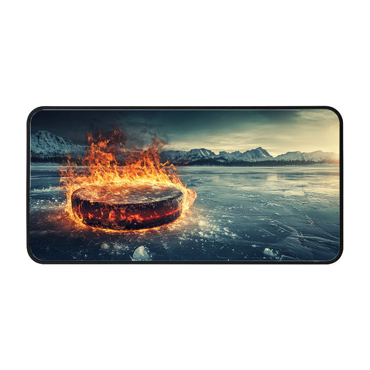 Blazing Hockey Puck Desk Mat