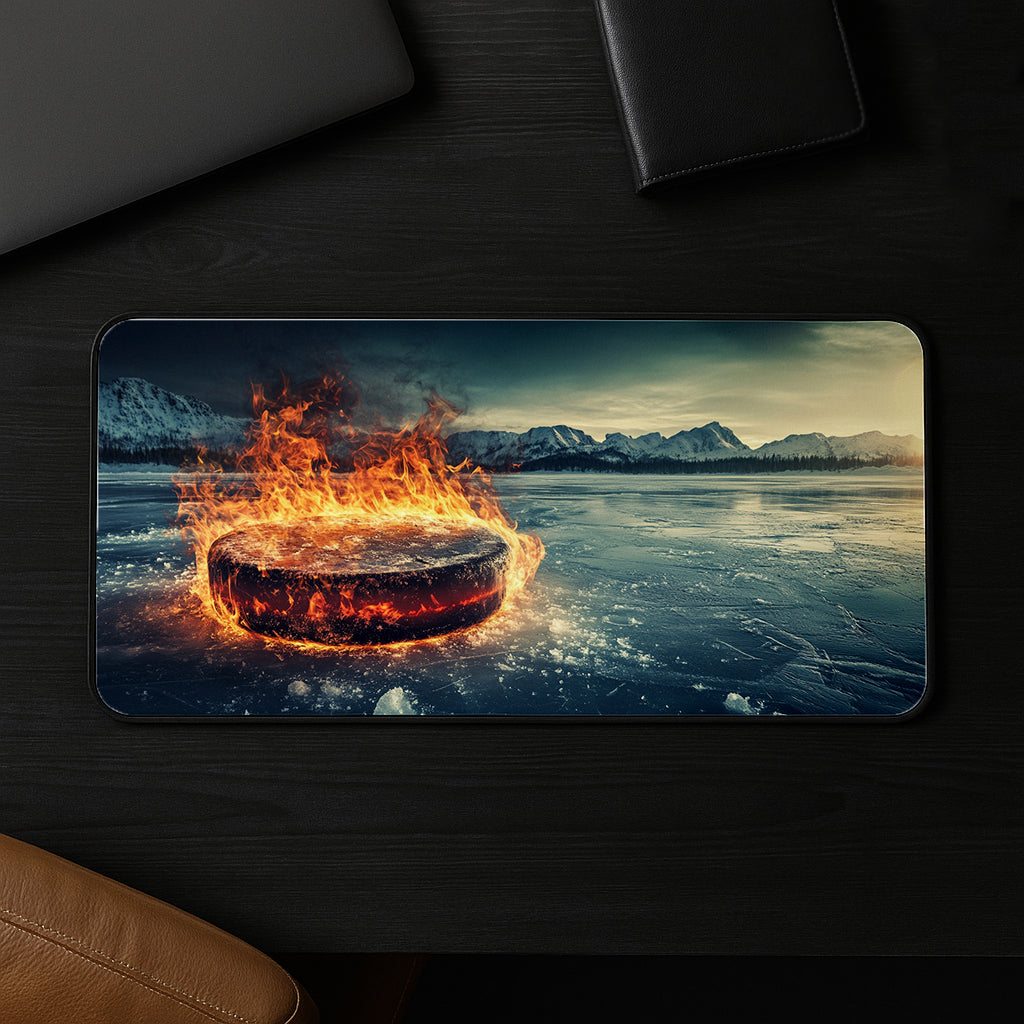 Blazing Hockey Puck Desk Mat