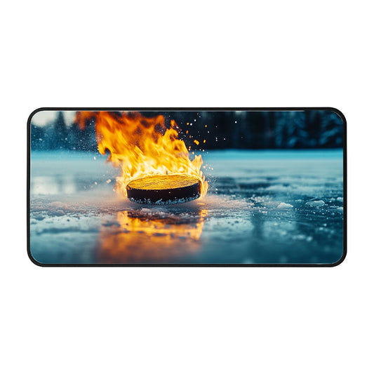 Blazing Puck On Ice Desk Mat