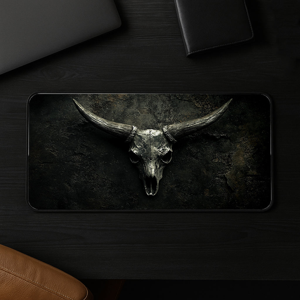 Bull Skull On Wall Desk Mat