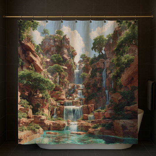 Cascading Cliff Oasis Shower Curtain