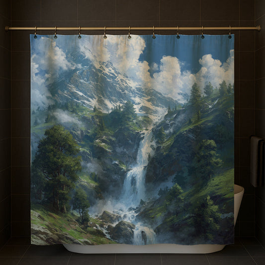 Cascading Mountain Waterfall Shower Curtain