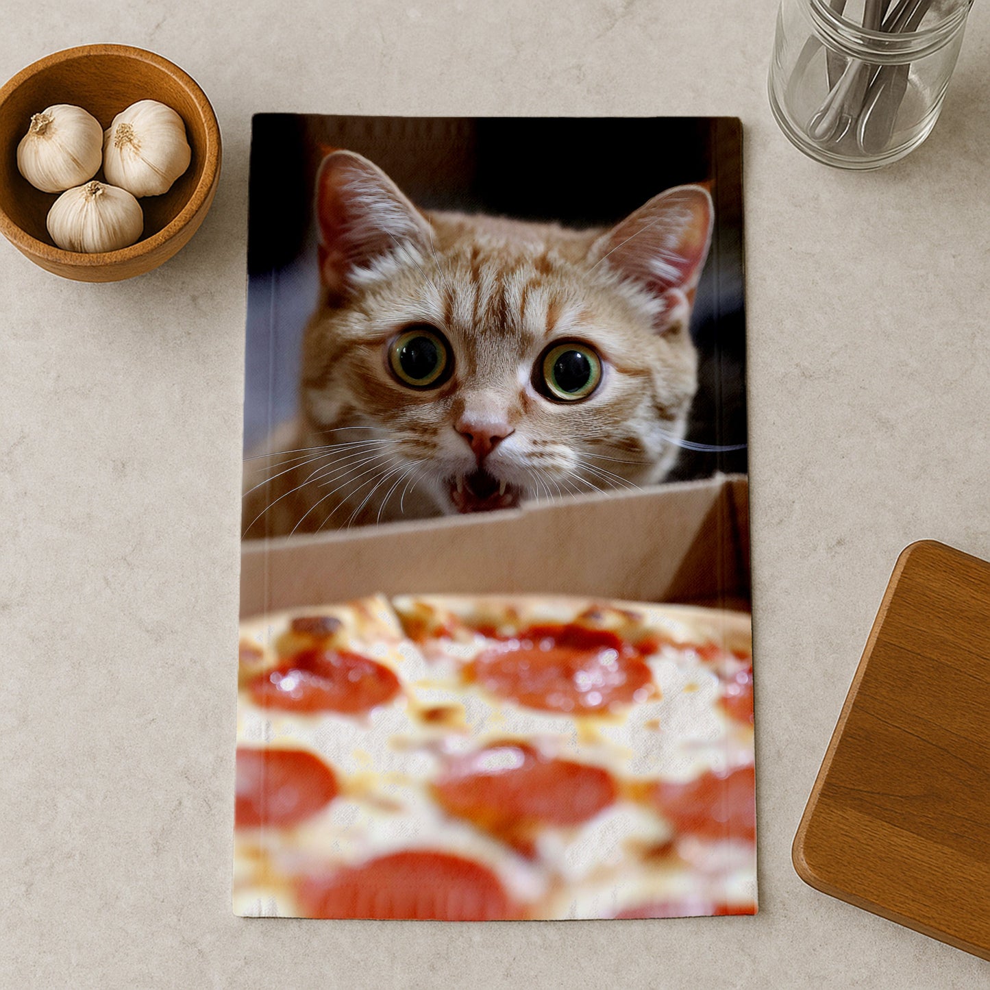 Cat Sees Pizza Kitchen Towel