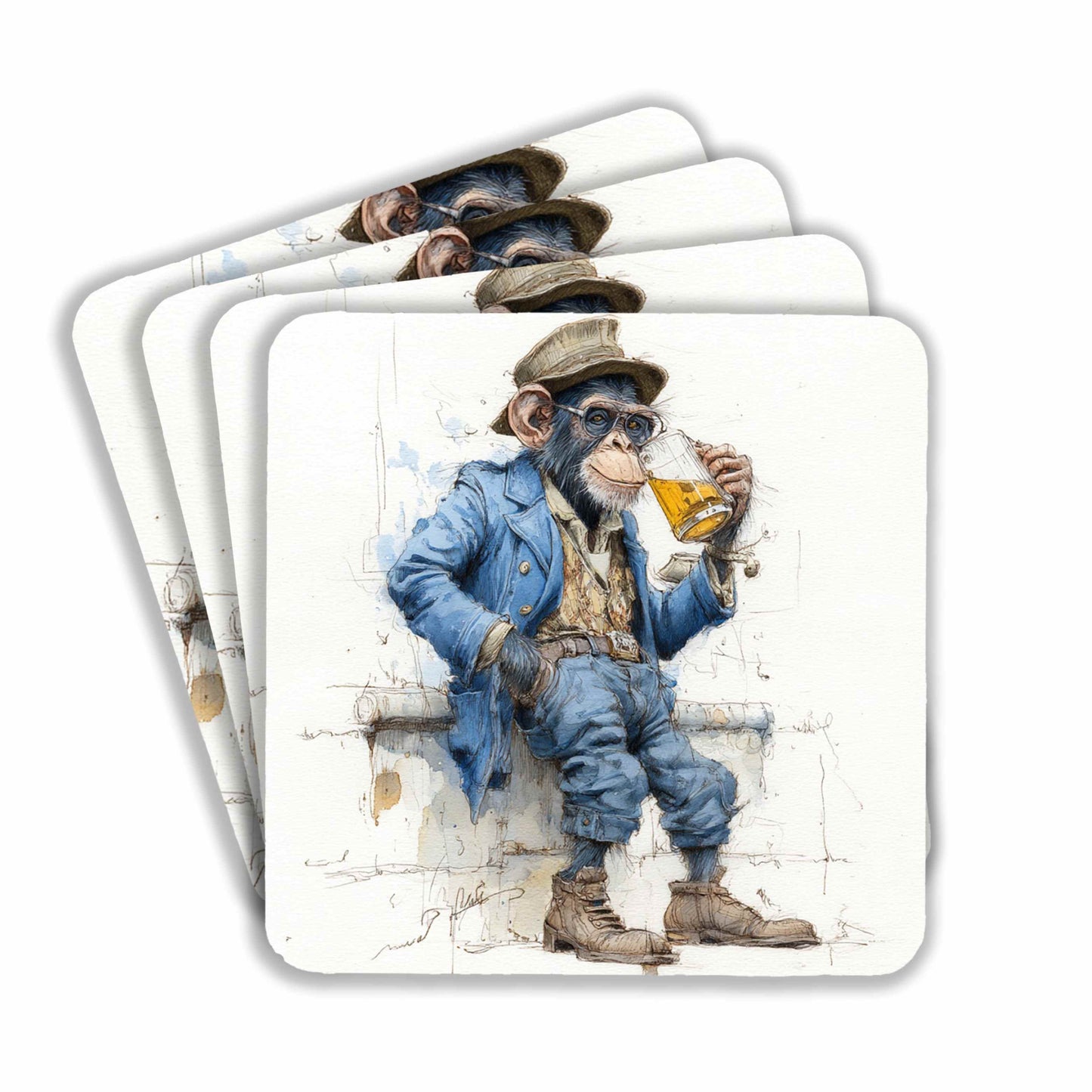 Chimpanzee With Beer Mug Coasters