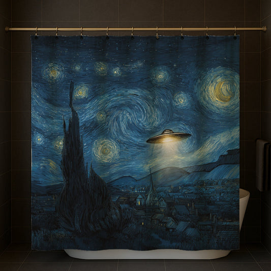 Cosmic Visitor Over Village Shower Curtain
