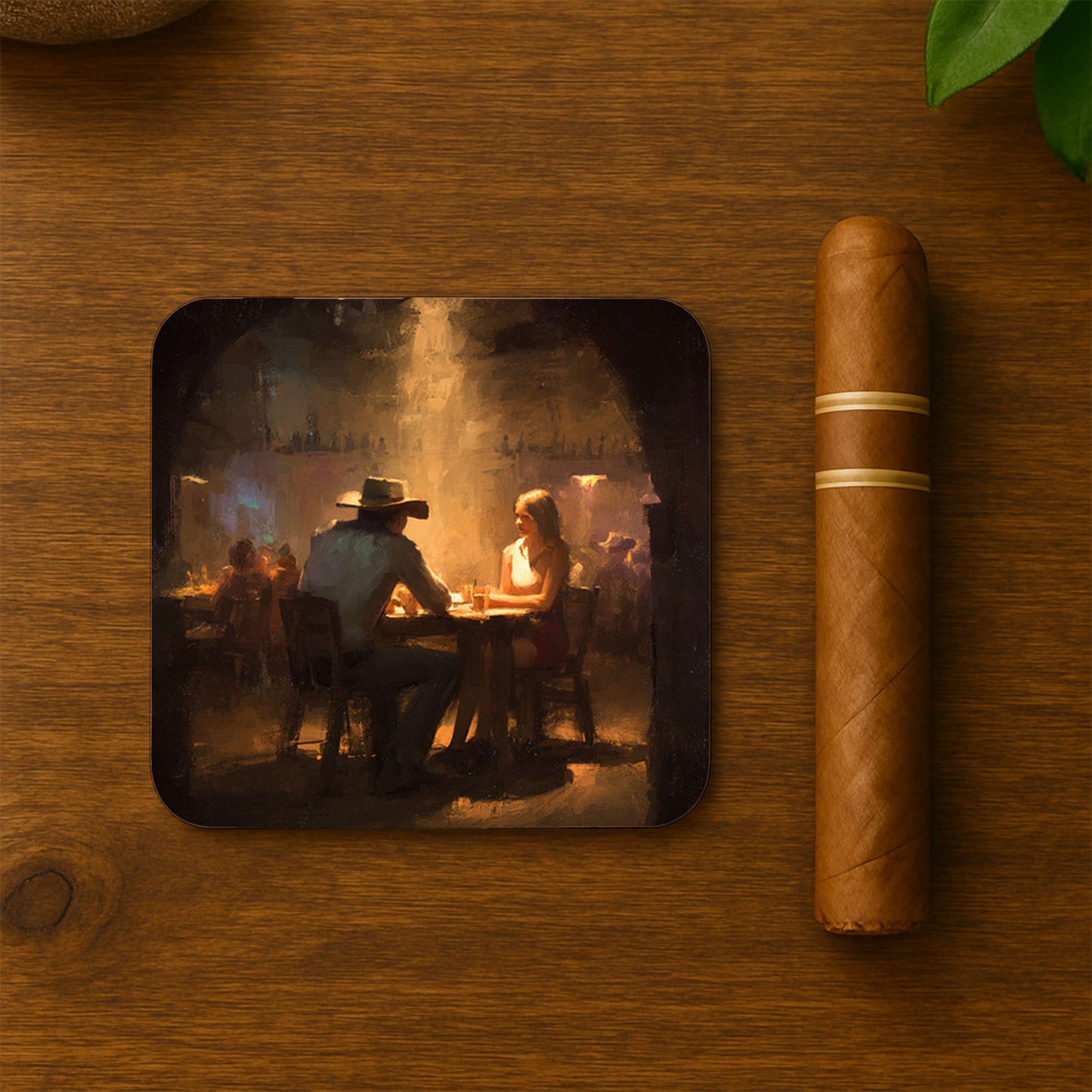 Cowboy And Woman At A Table Coasters