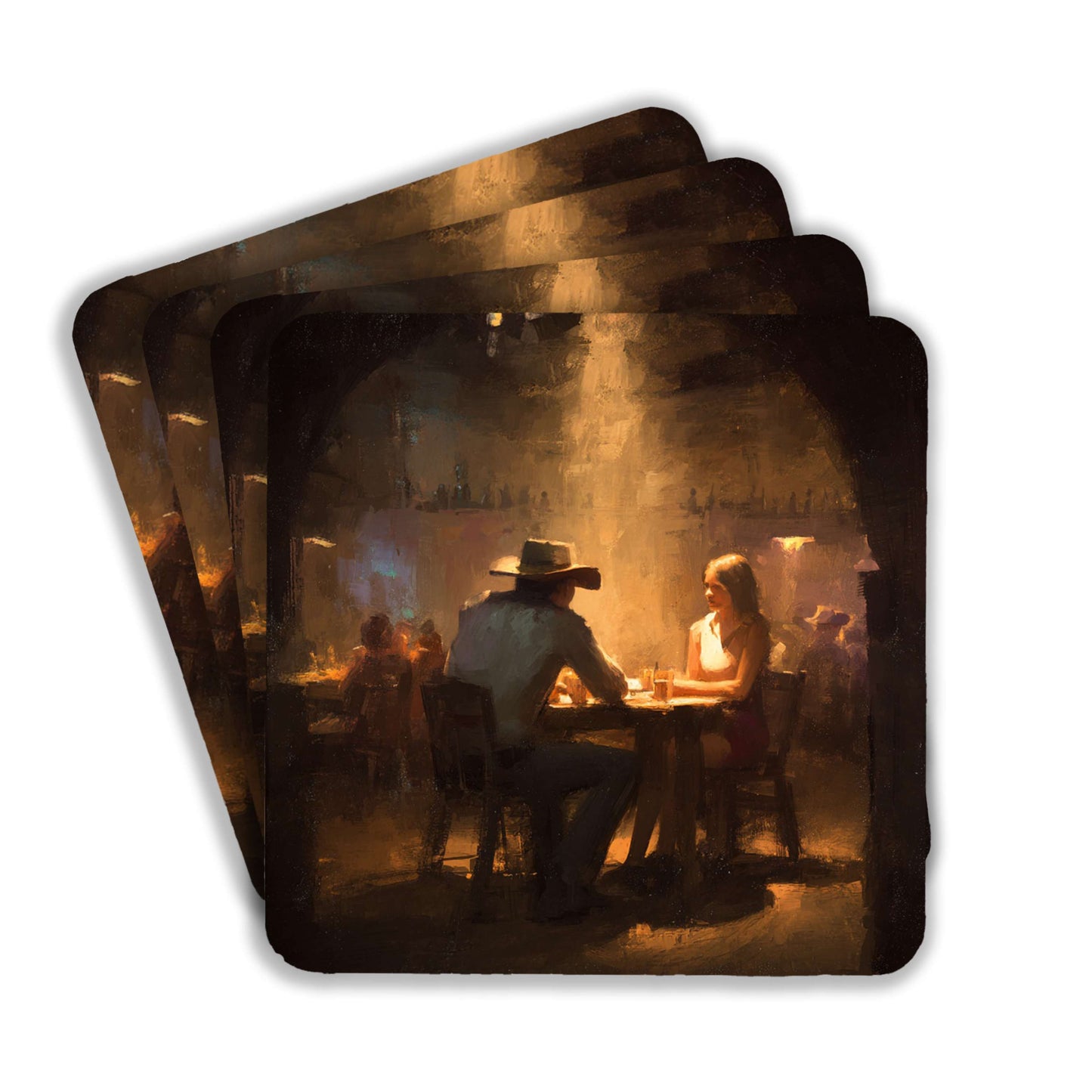 Cowboy And Woman At A Table Coasters