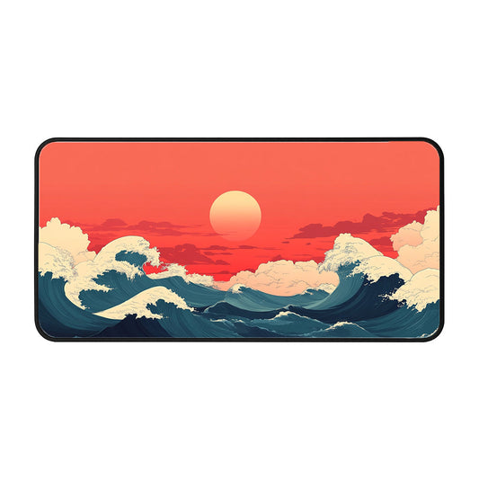 Crimson Sea Waves Desk Mat