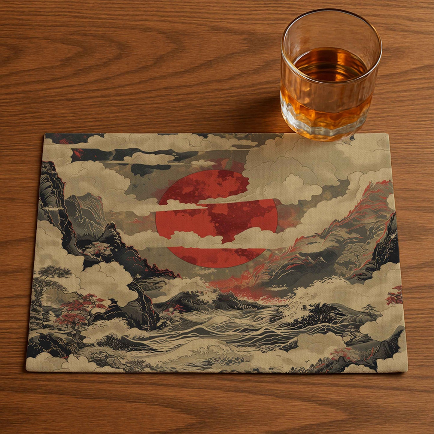 Crimson Sun Over Waves Placemat