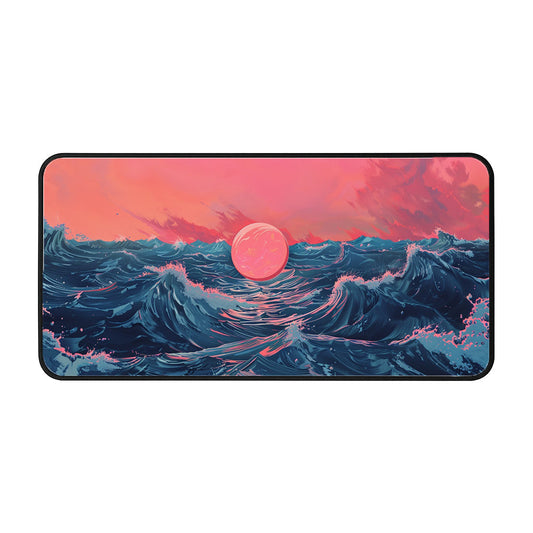 Crimson Waves At Dusk Desk Mat