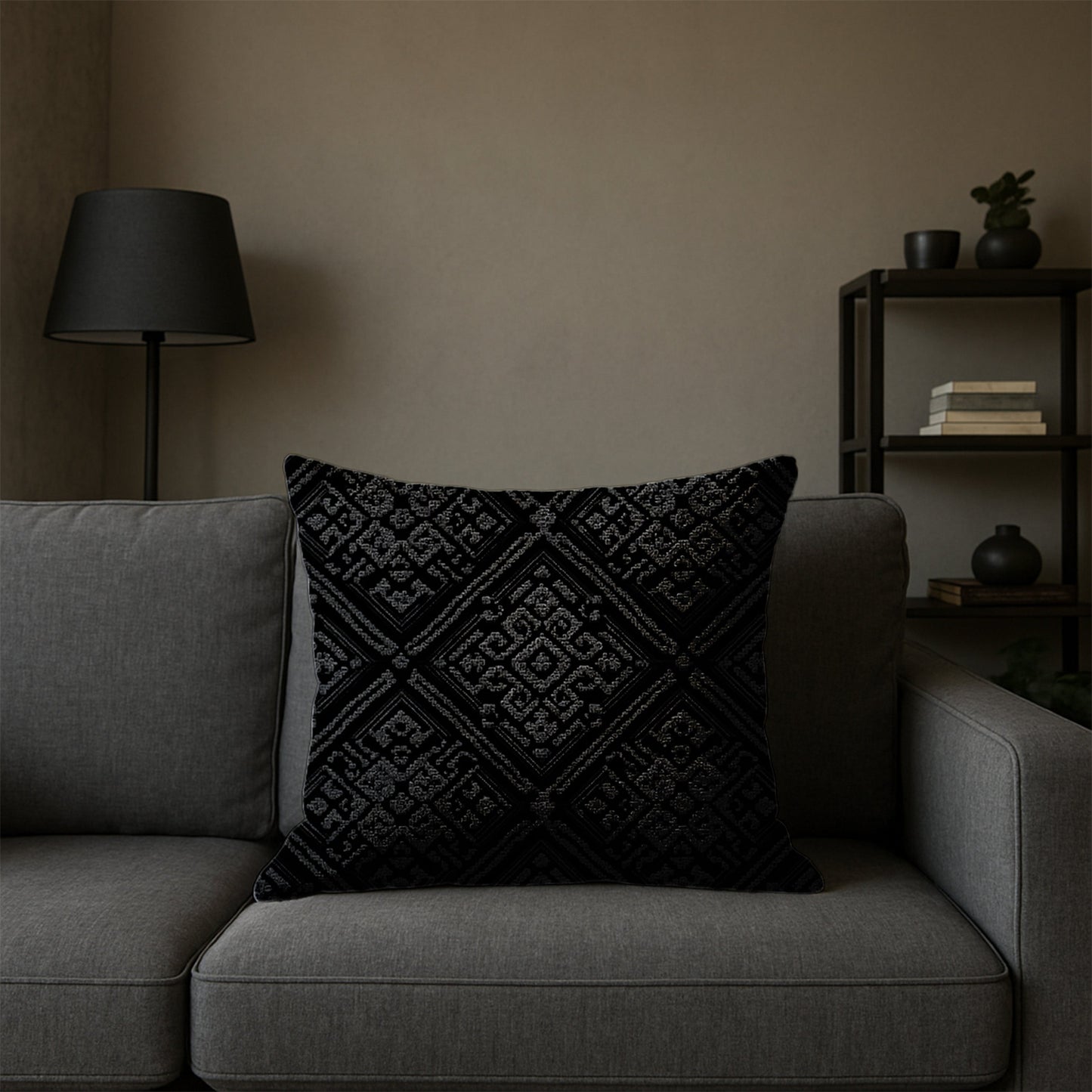 Dark Geometric Pattern Pillow