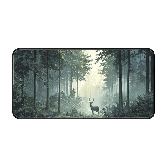 Deer In Misty Forest Desk Mat