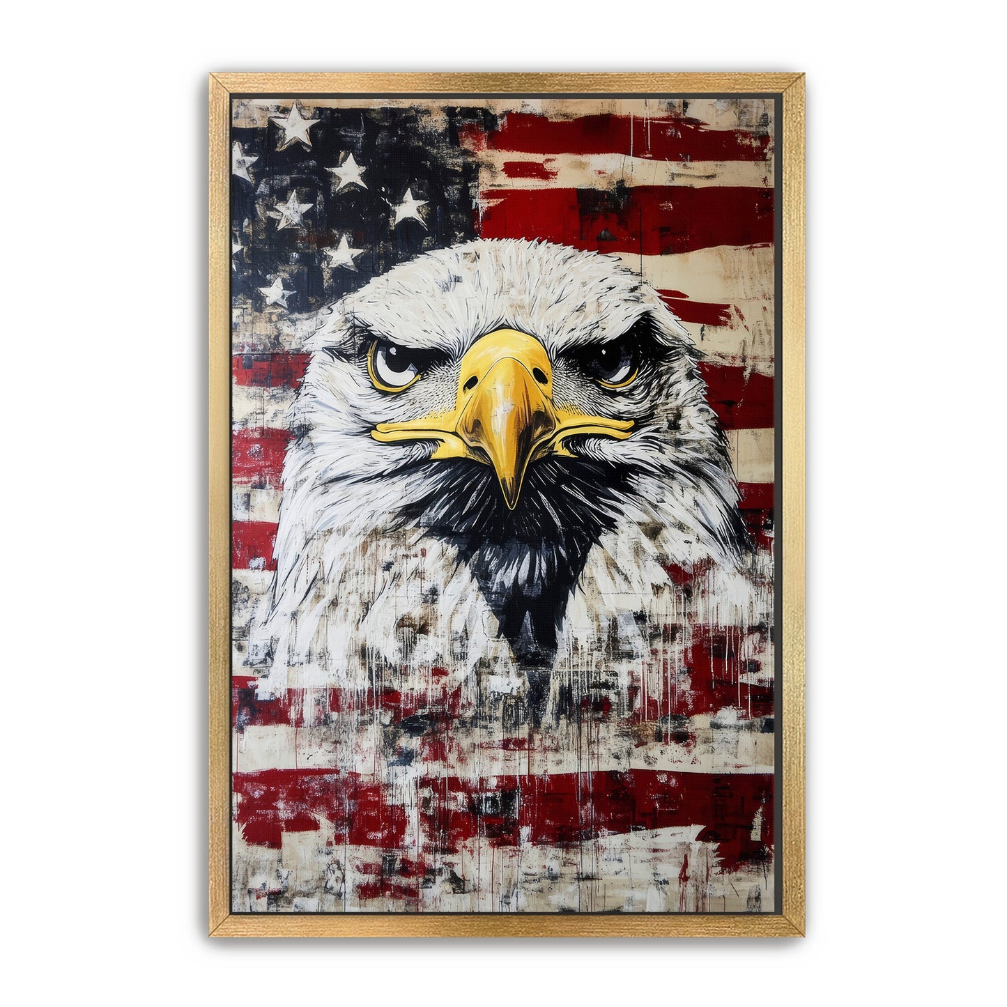 Fierce Eagle On American Flag Wall Art