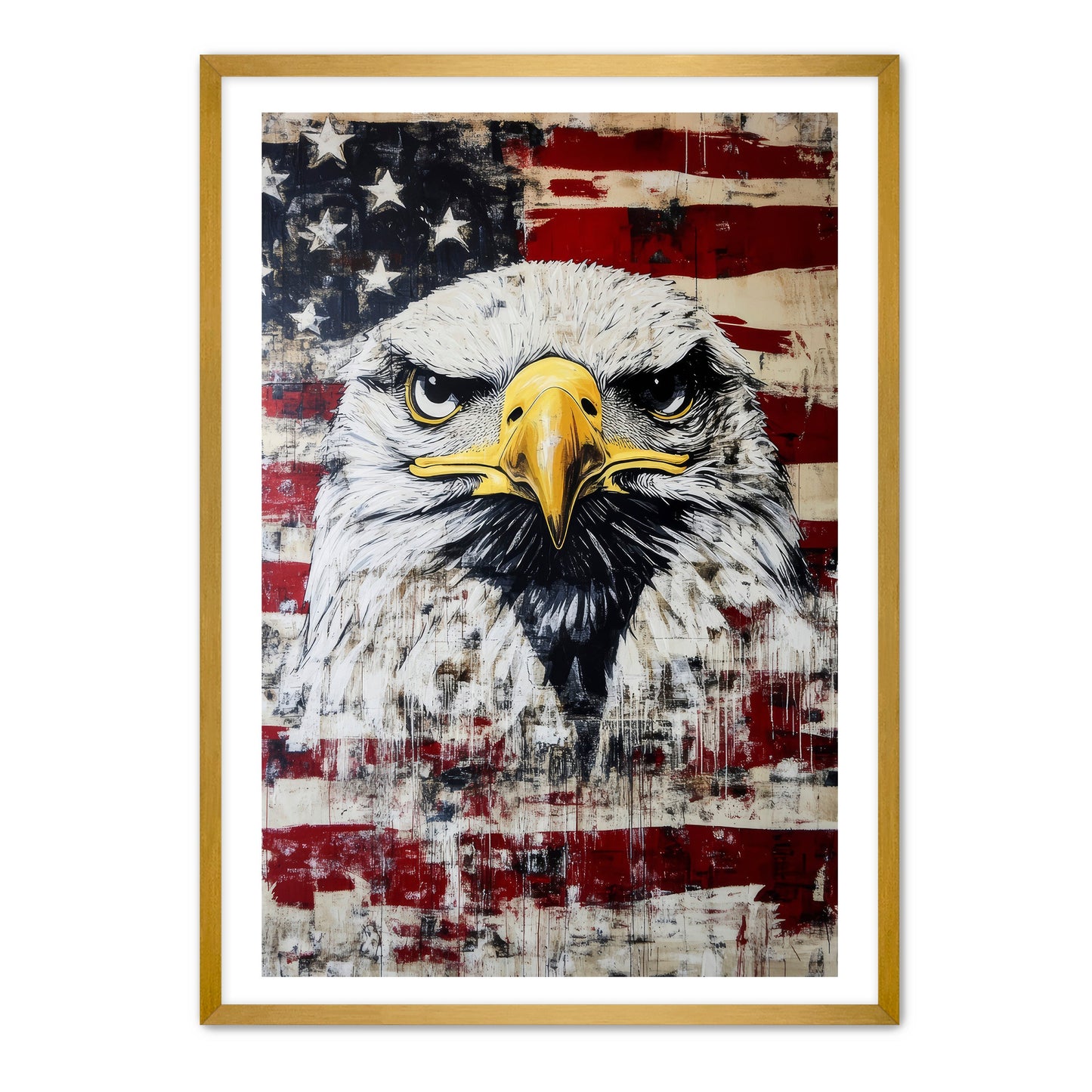 Fierce Eagle On American Flag Wall Art
