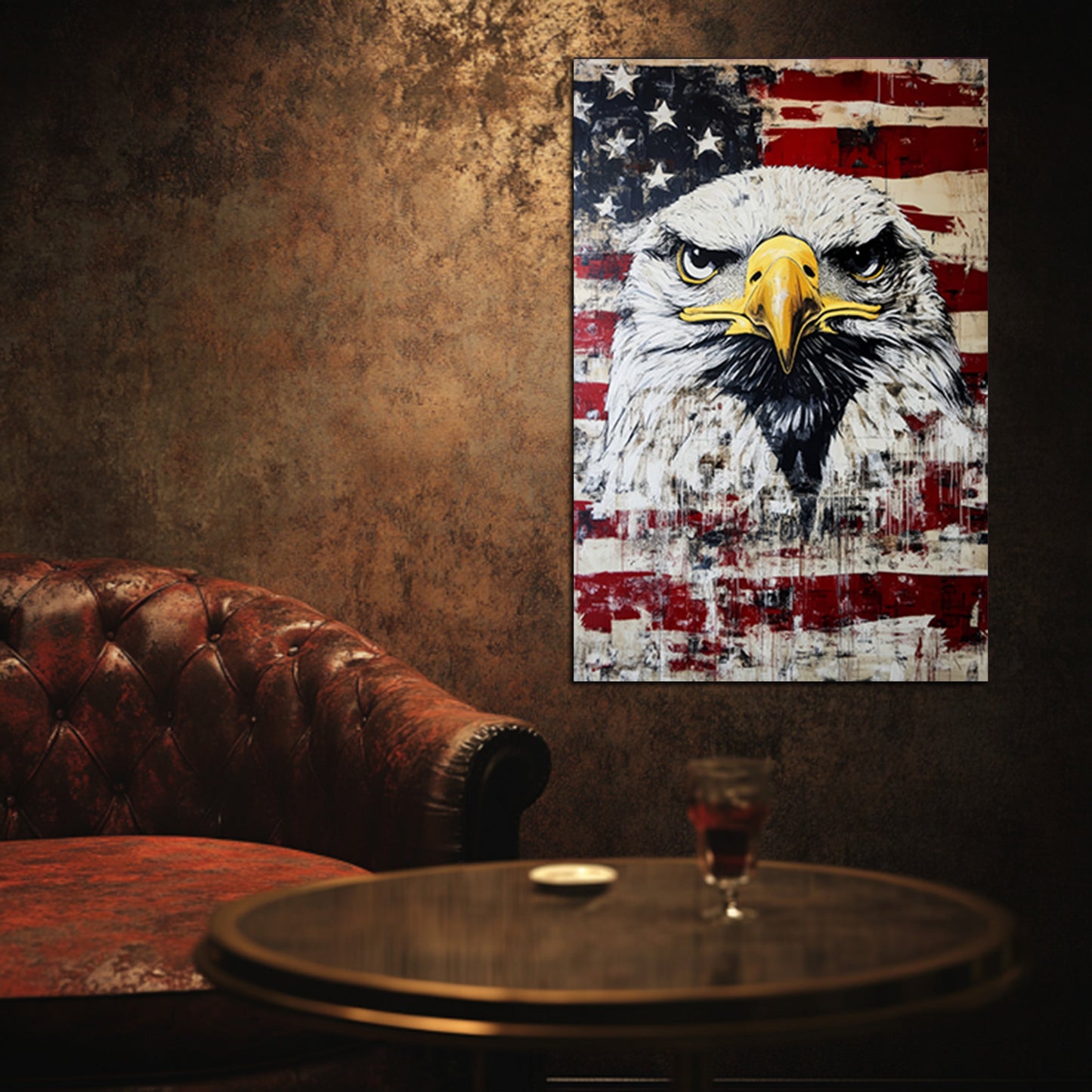 Fierce Eagle On American Flag Wall Art