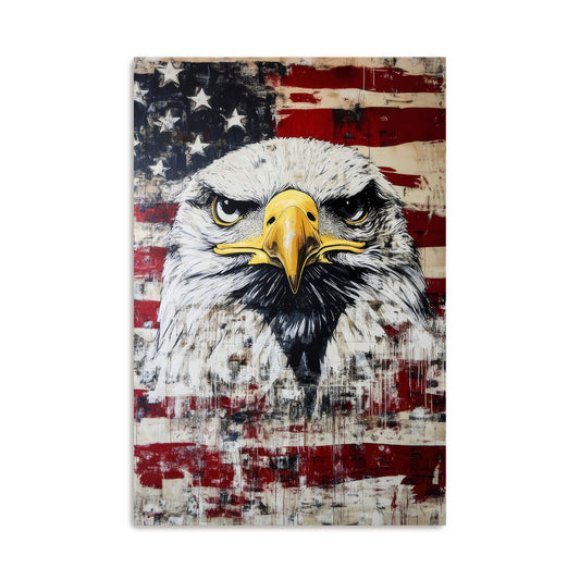 Fierce Eagle On American Flag Wall Art