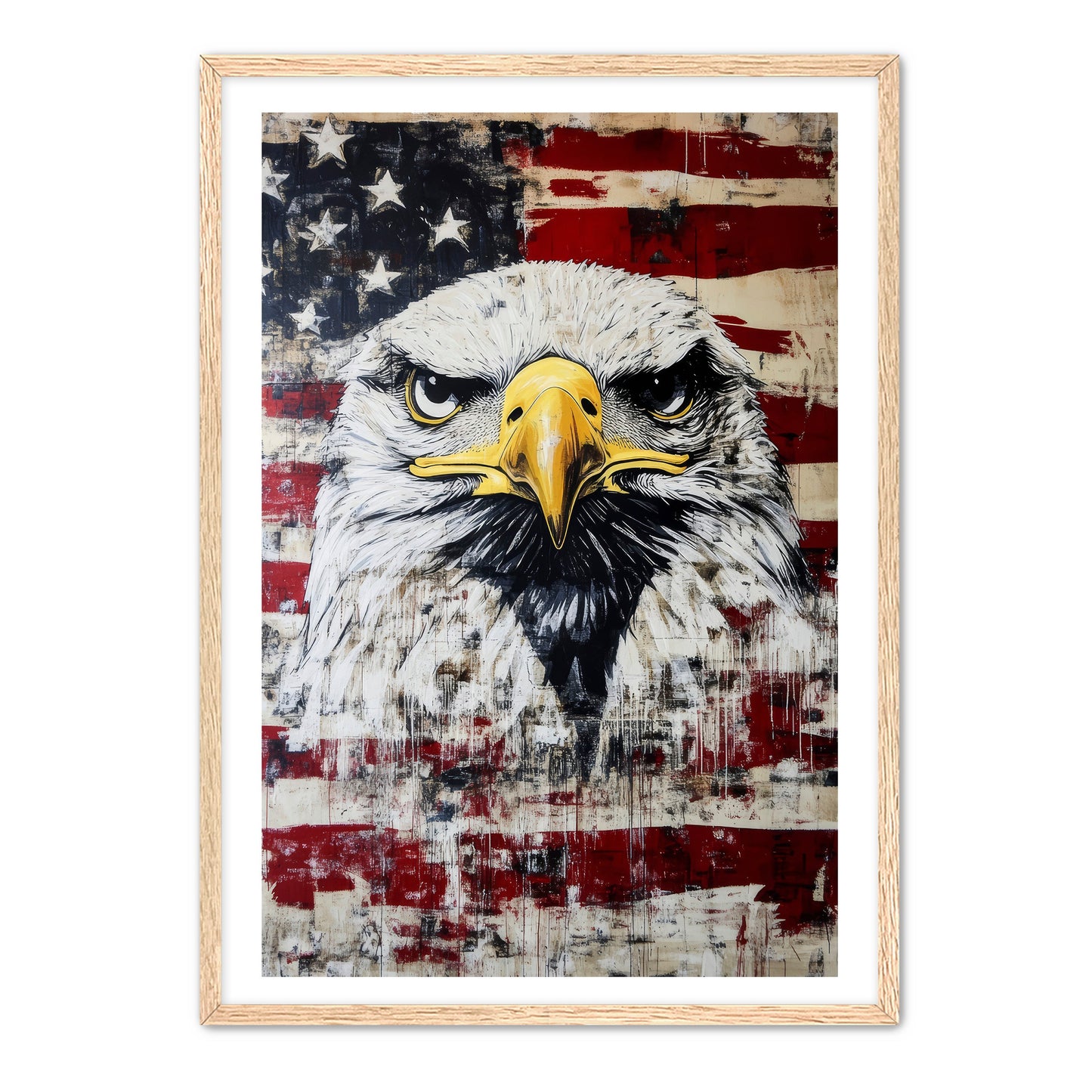 Fierce Eagle On American Flag Wall Art