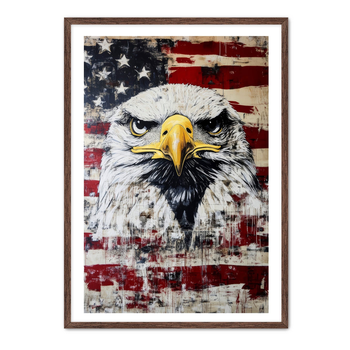 Fierce Eagle On American Flag Wall Art