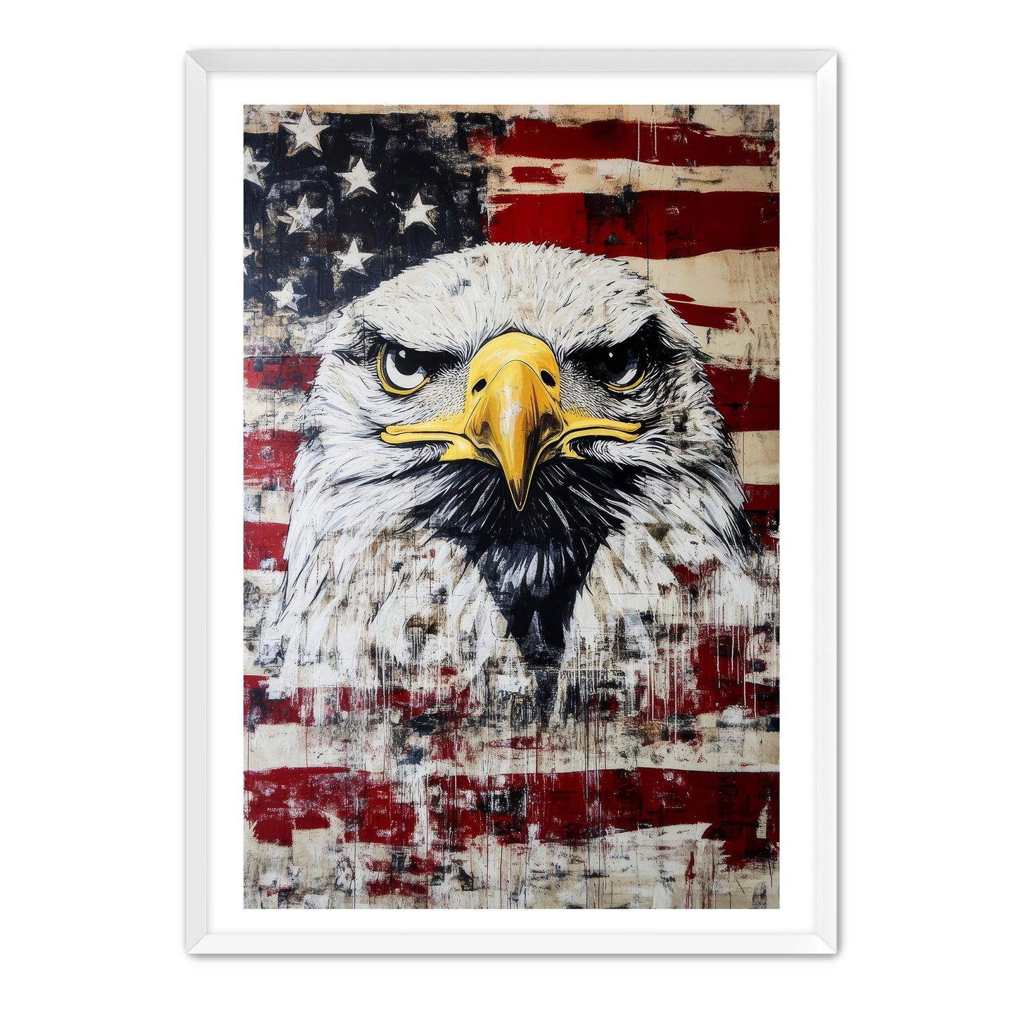 Fierce Eagle On American Flag Wall Art