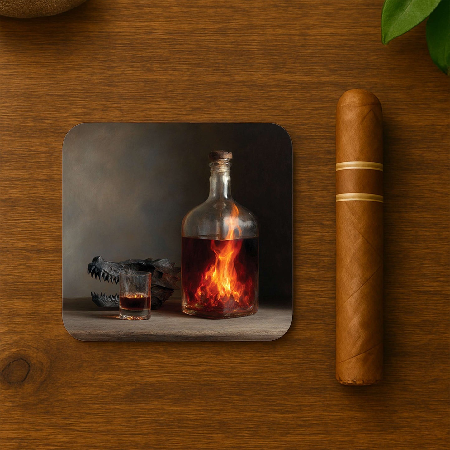 Flame In Bottle With Skull Coasters