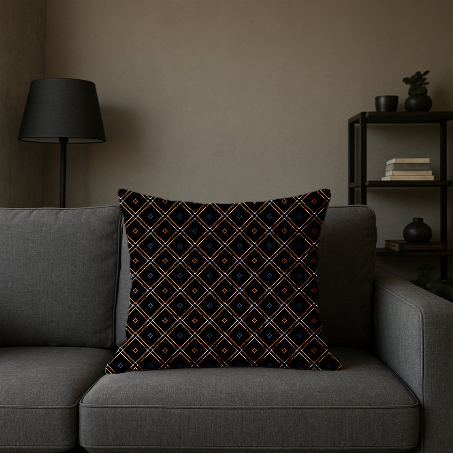 Geometric Diamond Grid Pillow