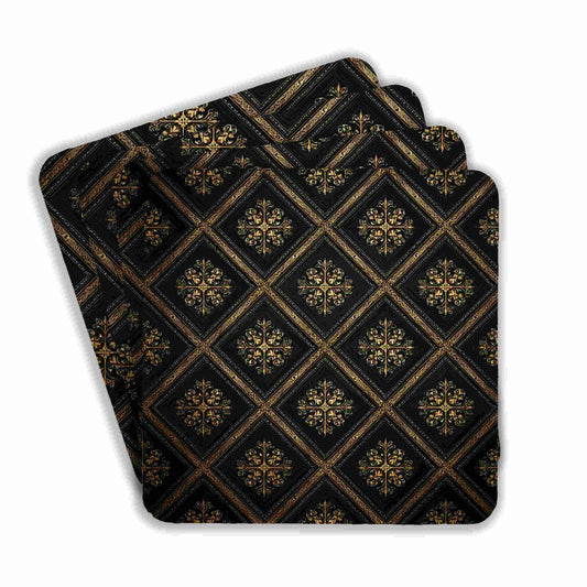 Golden Floral Pattern Coasters