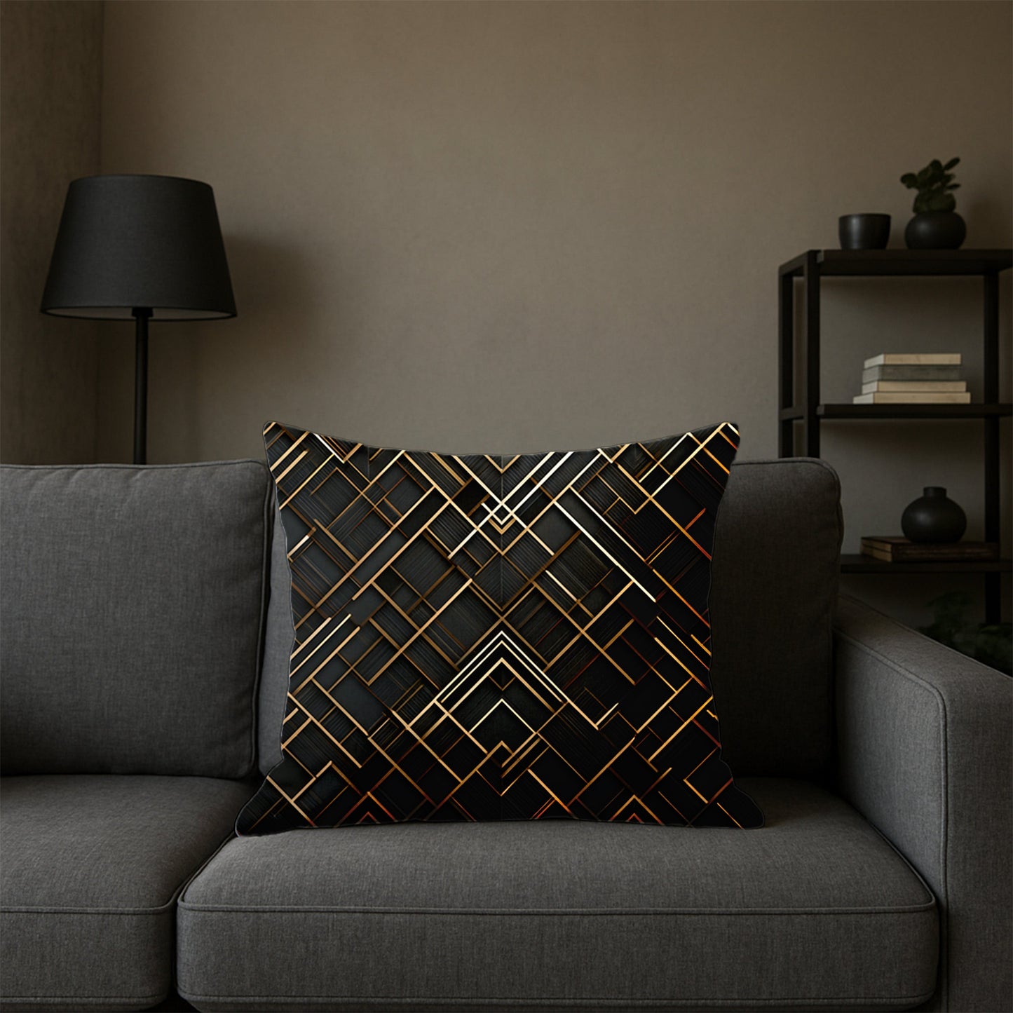 Golden Geometric Maze Pillow