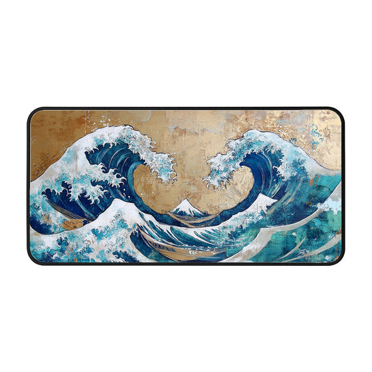 Golden Ocean Waves Desk Mat