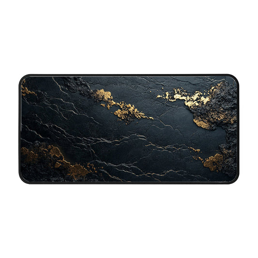 Golden Veins On Black Desk Mat