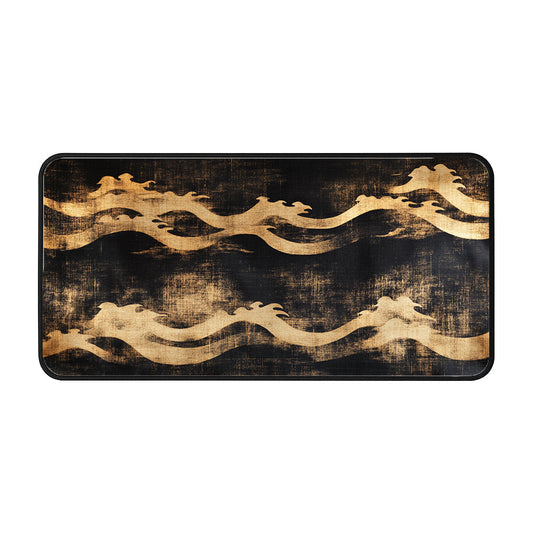 Golden Waves On Black Desk Mat