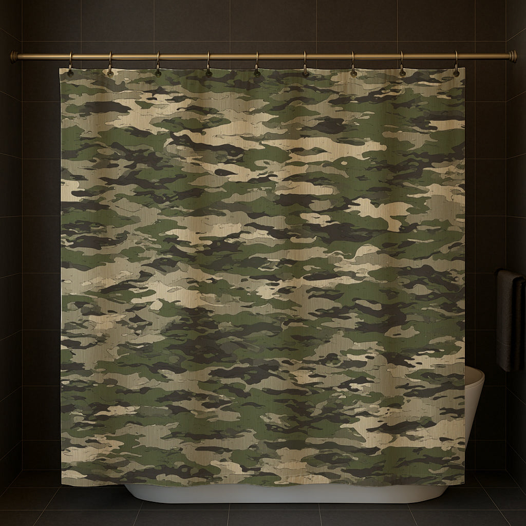 Green Camo Pattern Shower Curtain