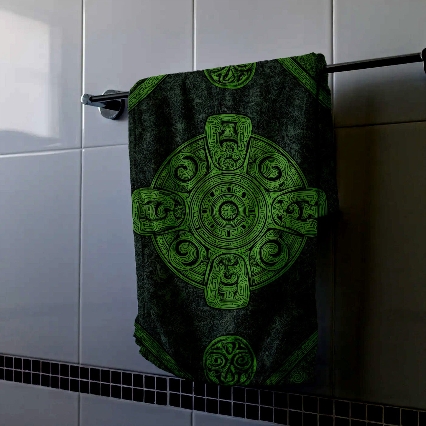 Green Spiral Mandala Hand Towel