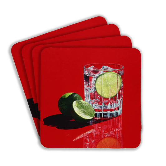 Lime On Red Background Coasters